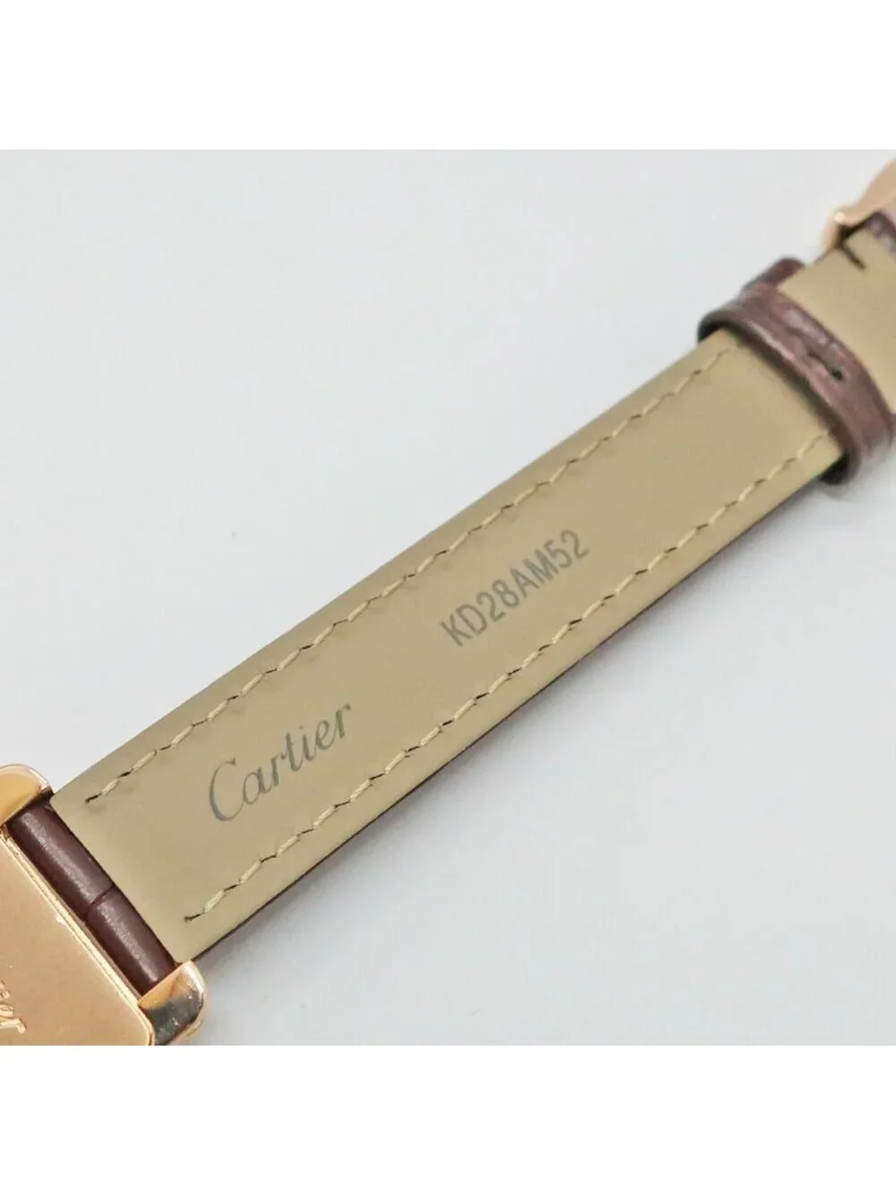 Cartier Ten & Battery Replaced Tank American SM PG Leather Silver Quartz Watch